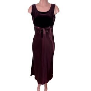 Vintage Velvet Satin Sleeveless Full Length Sheath Dress Maroon Wine Burgundy 4